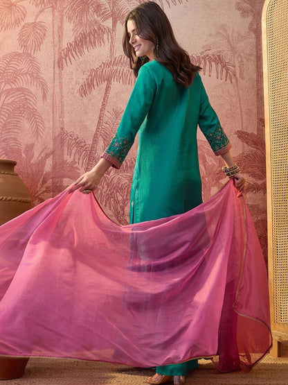 Dhiyona SN Embroidered Round Neck Kurta Sharara & Dupatta
