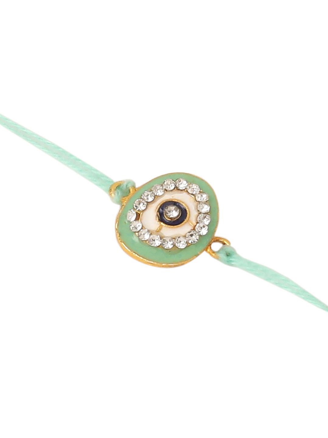 Dhiyona Set Of 2 Green Round Shape Artificial Stones Bhaiya Bhabhi Rakhi With Roli Chawal