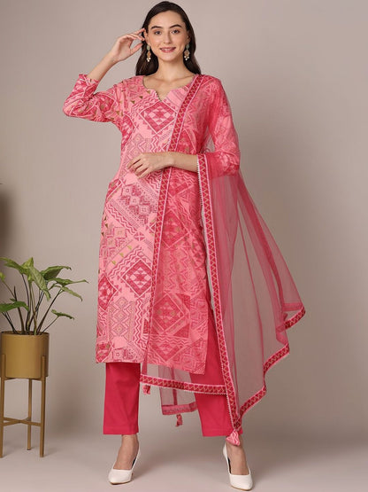 Dhiyona KL Women Printed Regular Kurta with Trousers & With Dupatta