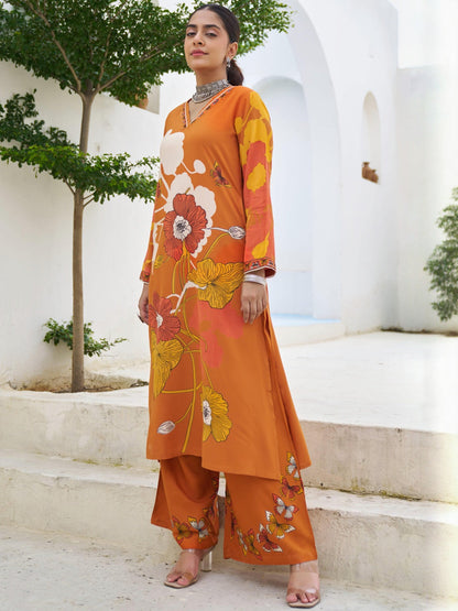 Women Floral Printed Regular Sequinned Kurta with Palazzos