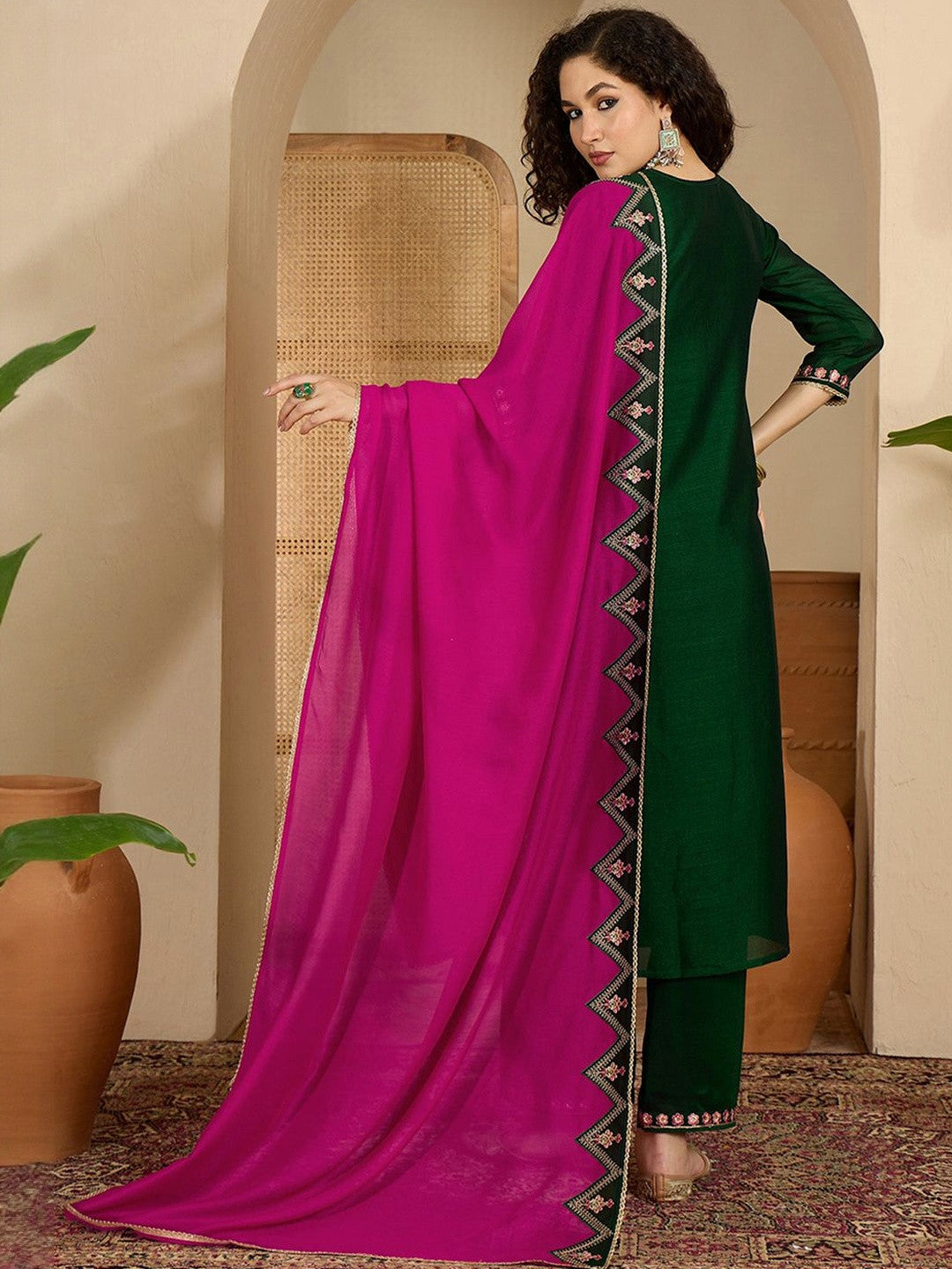 Embroidered Sequence Kurta & Trousers with Dupatta Set