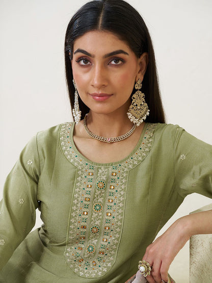 Dhiyona CH Women Floral Yoke Design Kurta with Trousers & Dupatta