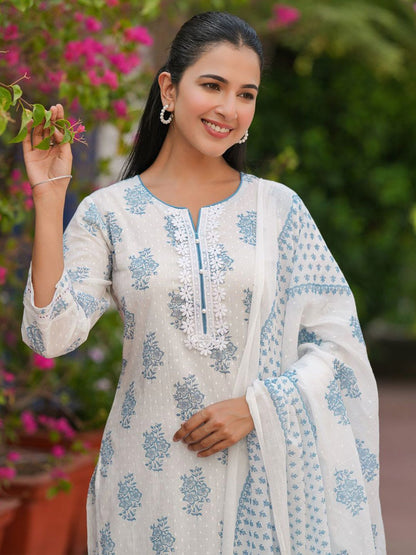Dhiyona RR Women's Ethnic Motifs Printed Pure Cotton Kurta with Trousers & Dupatta