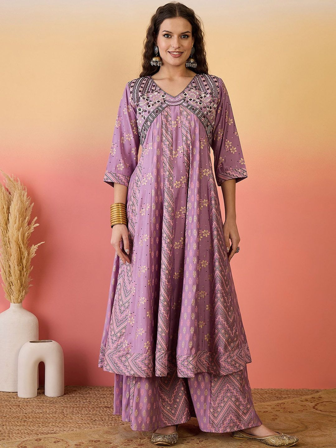 Dhiyona SN Alia Cut Embroidered Kurta & Palazzo With Dupatta