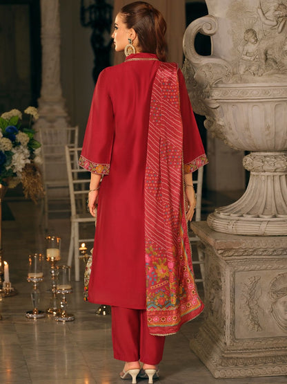 Women Floral Regular Thread Work Kurta with Trousers & With Dupatta