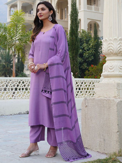 Dhiyona KL Notch Neck Straight Kurta With Palazzos And Dupatta