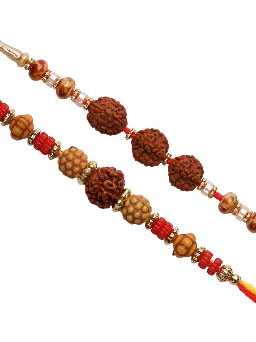 Dhiyona Set Of 2 Brown Rudaraksh-Beaded Rakhi With Roli Rice & Greeting Card