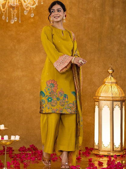 Dhiyona KL Women Ethnic Motifs Embroidered Regular Thread Work Kurta with Palazzos & With Dupatta