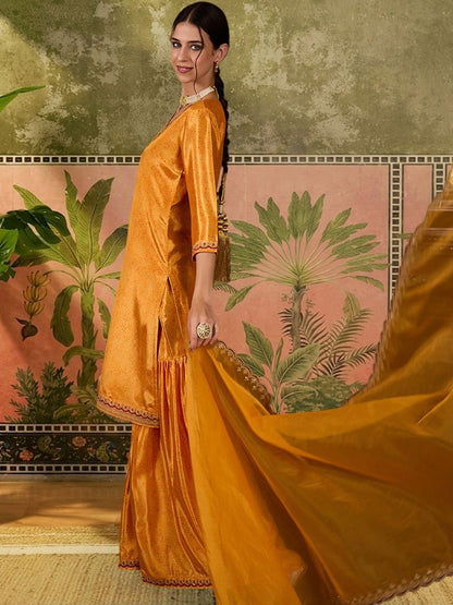 Dhiyona SN Embroidered V-Neck Kurta & Sharara With Dupatta