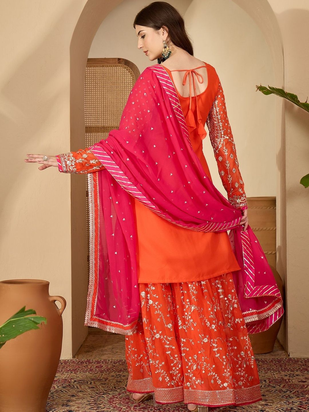 Dhiyona SN Women Ethnic Motifs Embroidered Regular Thread Work Kurta & Sharara With Dupatta