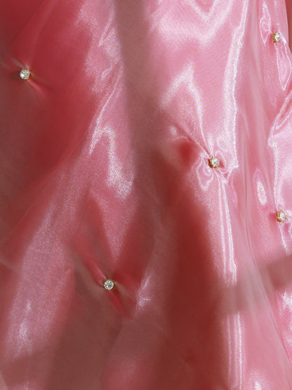 Dhiyona ST Pink Lotus Satin Organza Saree with Diamond Beads on Pallu