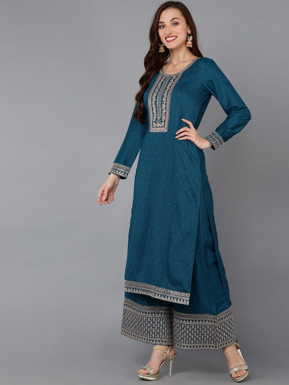 Dhiyona KL Embroidered Regular Sequinned Kurta with Palazzos & Dupatta