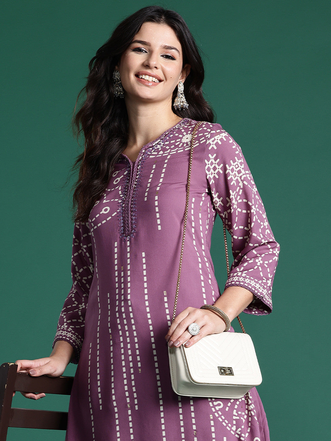 Printed Beads & Stones Kurta with Palazzos