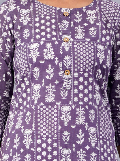 Dhiyona KL Ethnic Motifs Printed Pure Cotton Kurta With Palazzo & With Dupatta