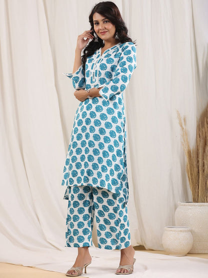 Dhiyona RR Women's Geometric Printed Pure Cotton Kurta With Trousers