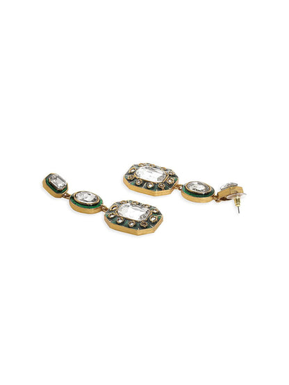 Dhiyona RJ Women's 22KT Gold-Plated Geometric Kundan Studded Drop Earrings