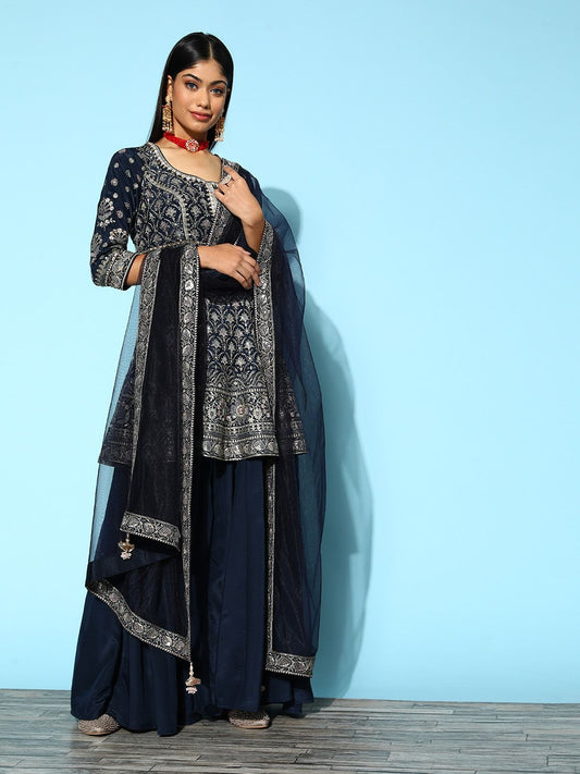 Dhiyona LL Women Ethnic Motifs Pure Silk Shimmer & Sequin Kurti Set