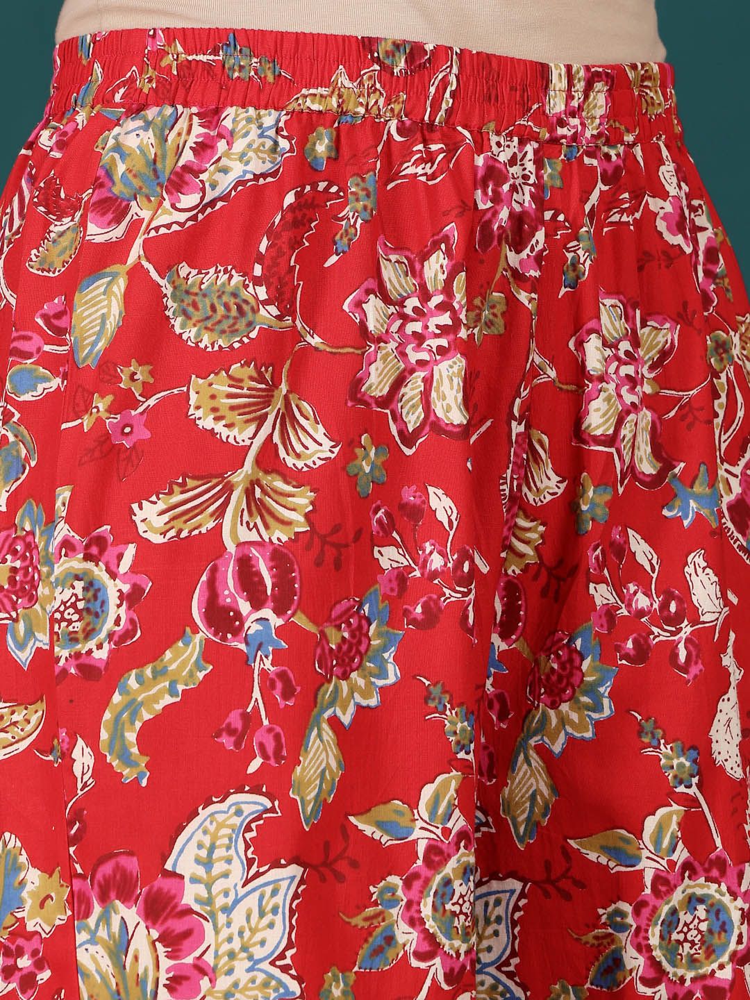 Dhiyona VA Women's Floral Embroidered Regular Thread Work Pure Cotton Kurti with Sharara