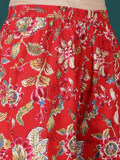 Dhiyona VA Women's Floral Embroidered Regular Thread Work Pure Cotton Kurti with Sharara