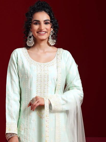 Dhiyona LL Floral Embroidered Regular Sequinned Kurta with Palazzos & With Dupatta