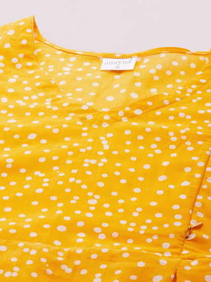 Dhiyona AY Women's Yellow & White Polka Dots Printed A-Line Maternity Dress