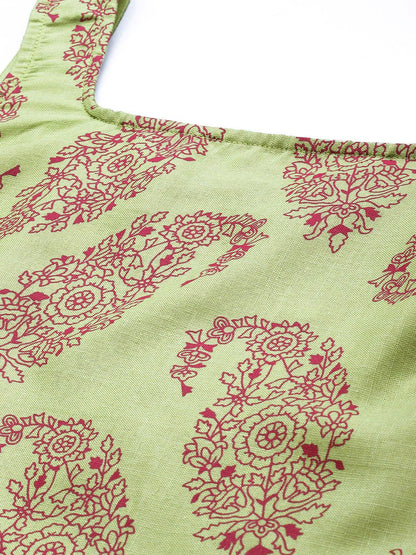 Dhiyona OD  Women Green & Fuchsia Paisley Printed Straight Rozana Kurta