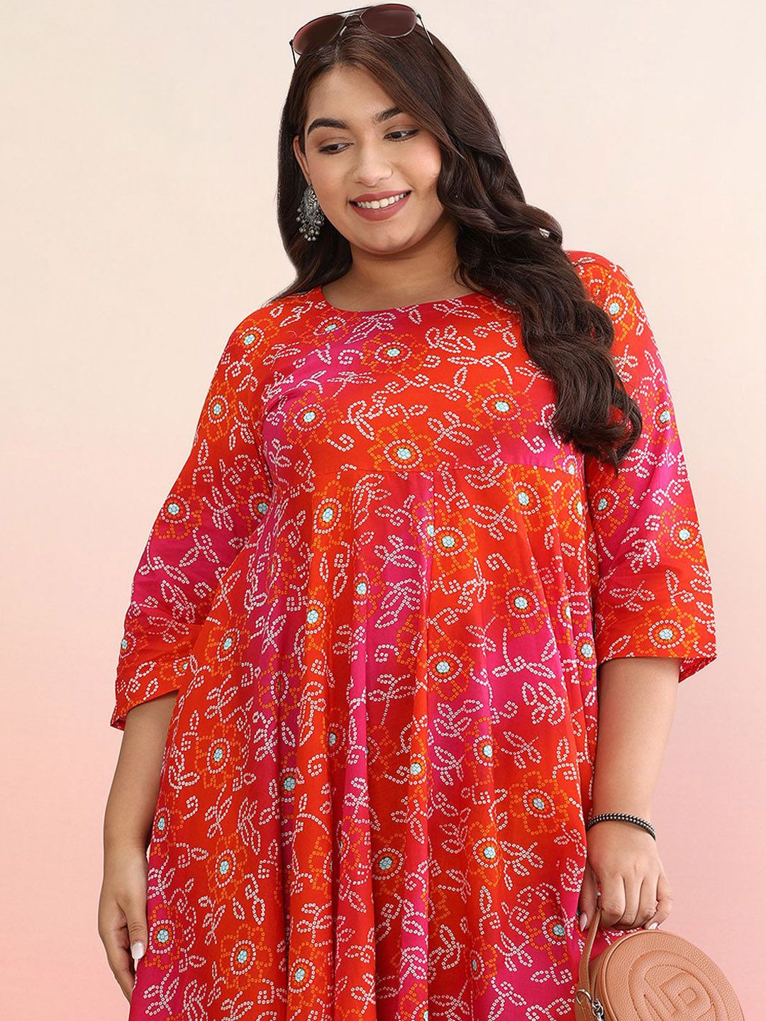 Dhiyona AY Women's Plus Size Ethnic Motifs Printed Pure Cotton A-Line Ethnic Dress