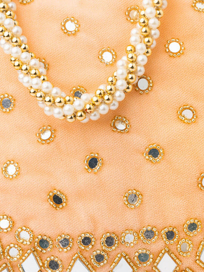 Dhiyona NR Women Peach-Coloured & Gold-Toned Embroidered Potli Clutch