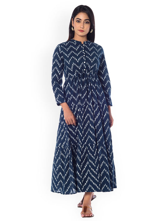 Dhiyona AY Women's Blue Printed Fit and Flare Dress