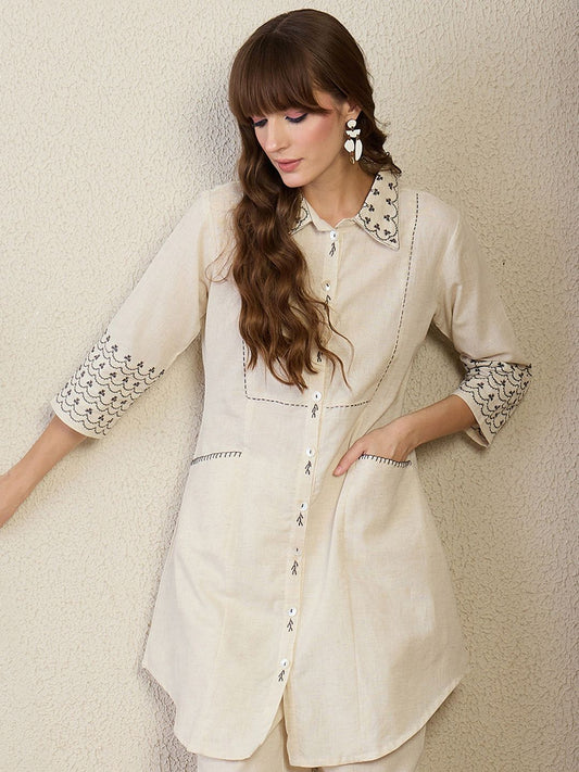 Dhiyona IE Embroidered Shirt Collar Top With Palazzos Co-Ords