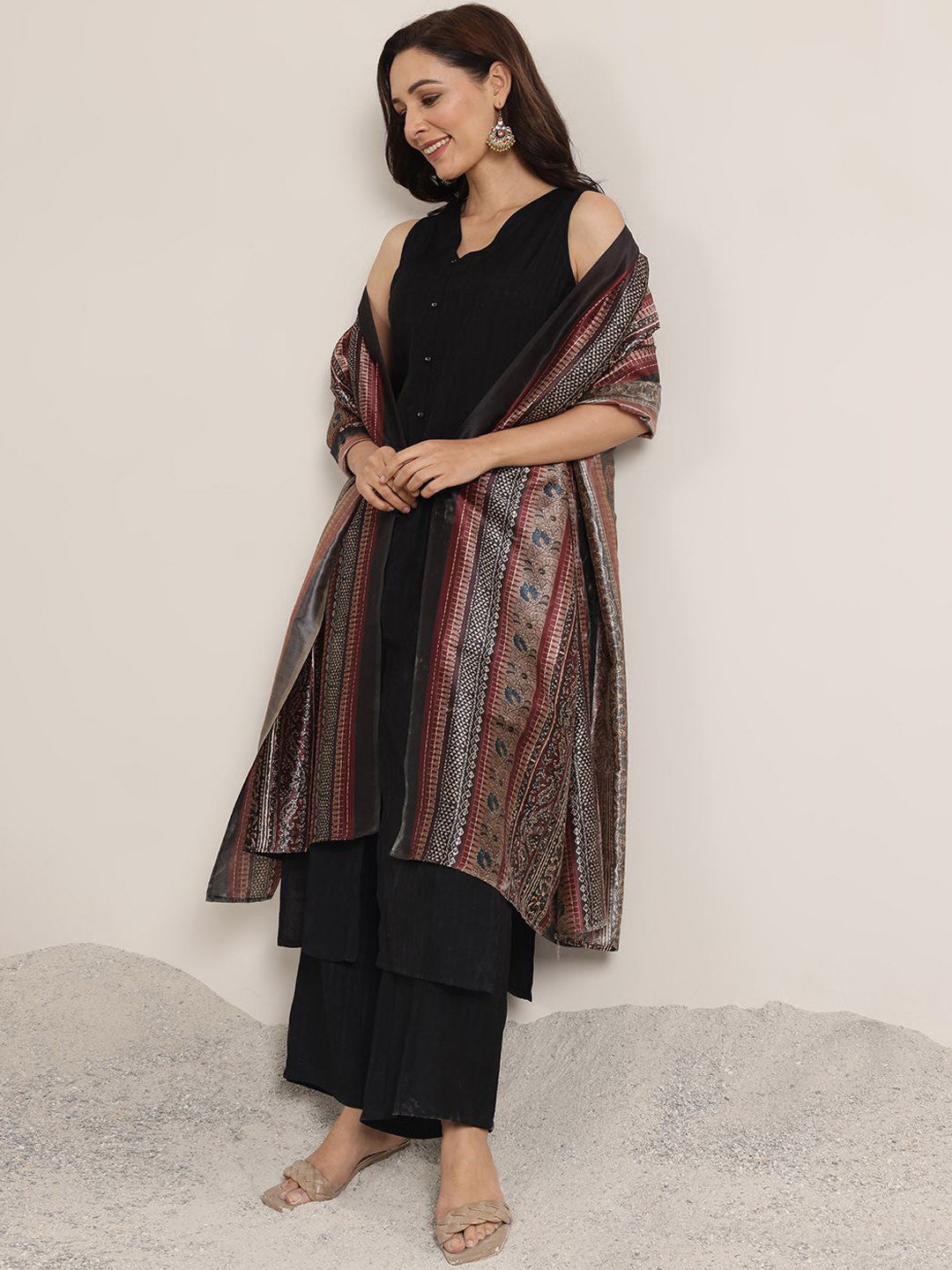 Women Striped Solid Kurta with Palazzos & Dupatta
