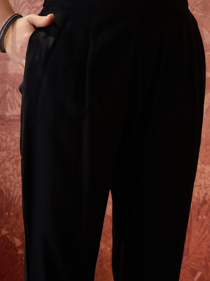 Embroidered V-Neck Kurta & Trousers Kurta Sets