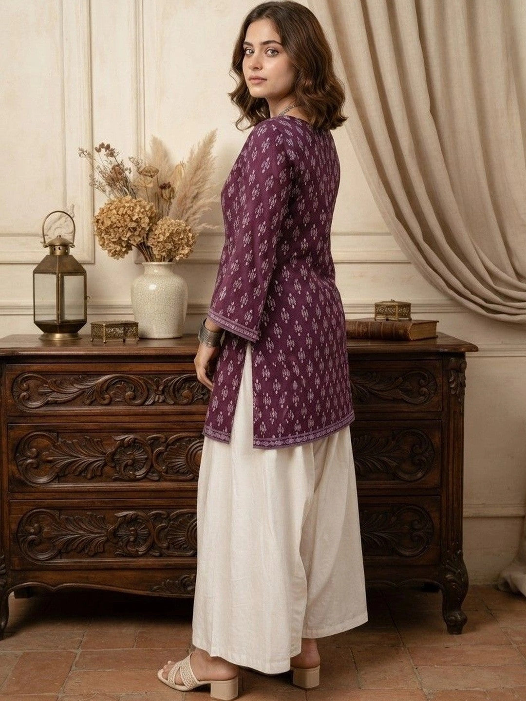 Women Ethnic Motifs Printed Regular Pure Cotton Kurta with Farsi Salwar