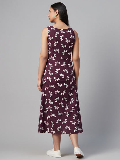 Dhiyona AY Women's Aubergine & White Tropical Print Maternity Wrap Dress