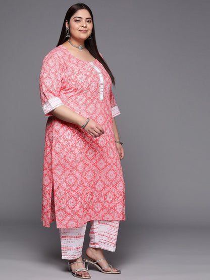 Dhiyona Women's Plus Size Bandhani Printed Gotta Patti Pure Cotton Kurta Set
