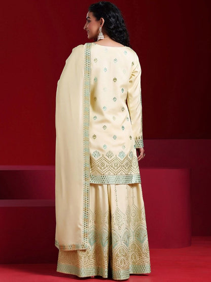 Dhiyona LL Floral Embroidered Regular Sequinned Kurta with Palazzos & Dupatta