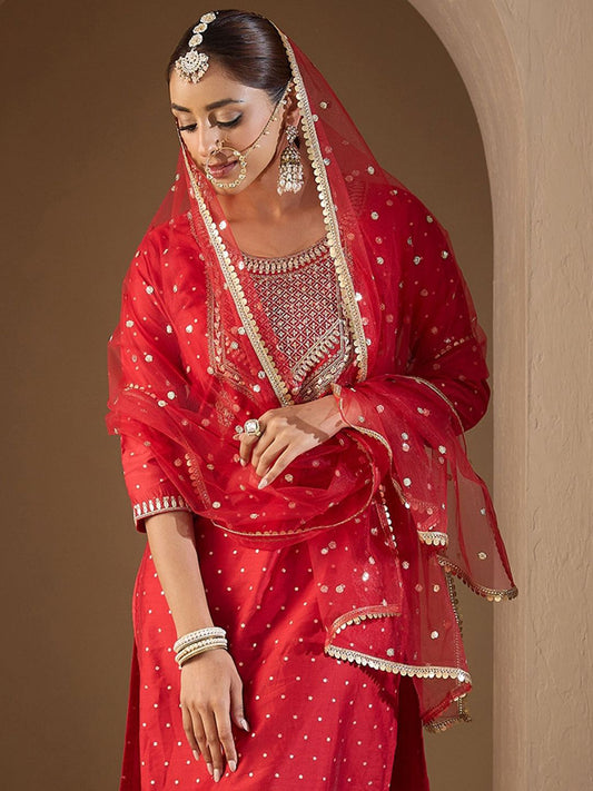 Dhiyona IE Women Embroidered Regular Kurta with Trousers & With Dupatta