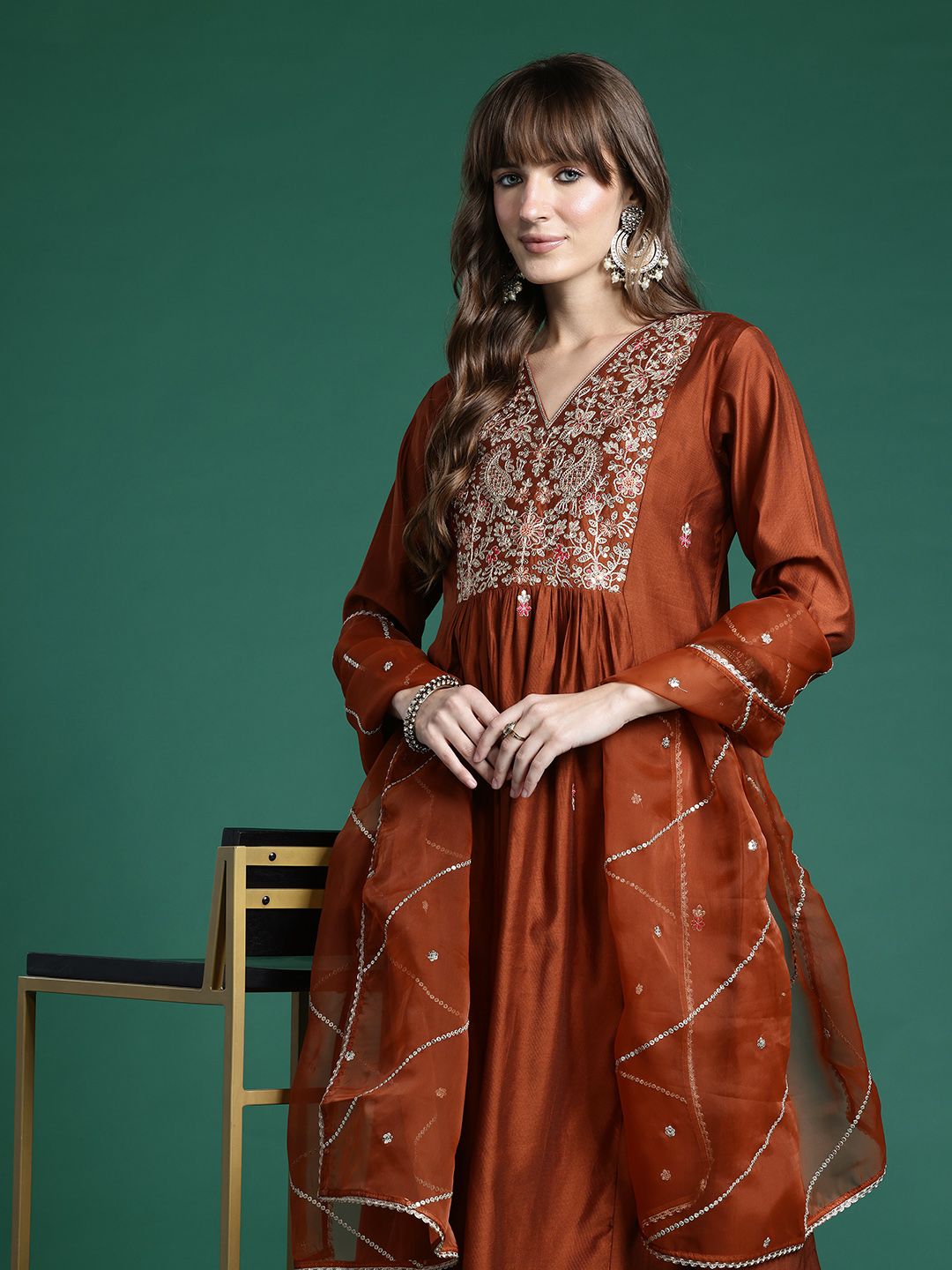 Dhiyona IE Ethnic Motifs Embroidered Kurta with Trousers & Dupatta