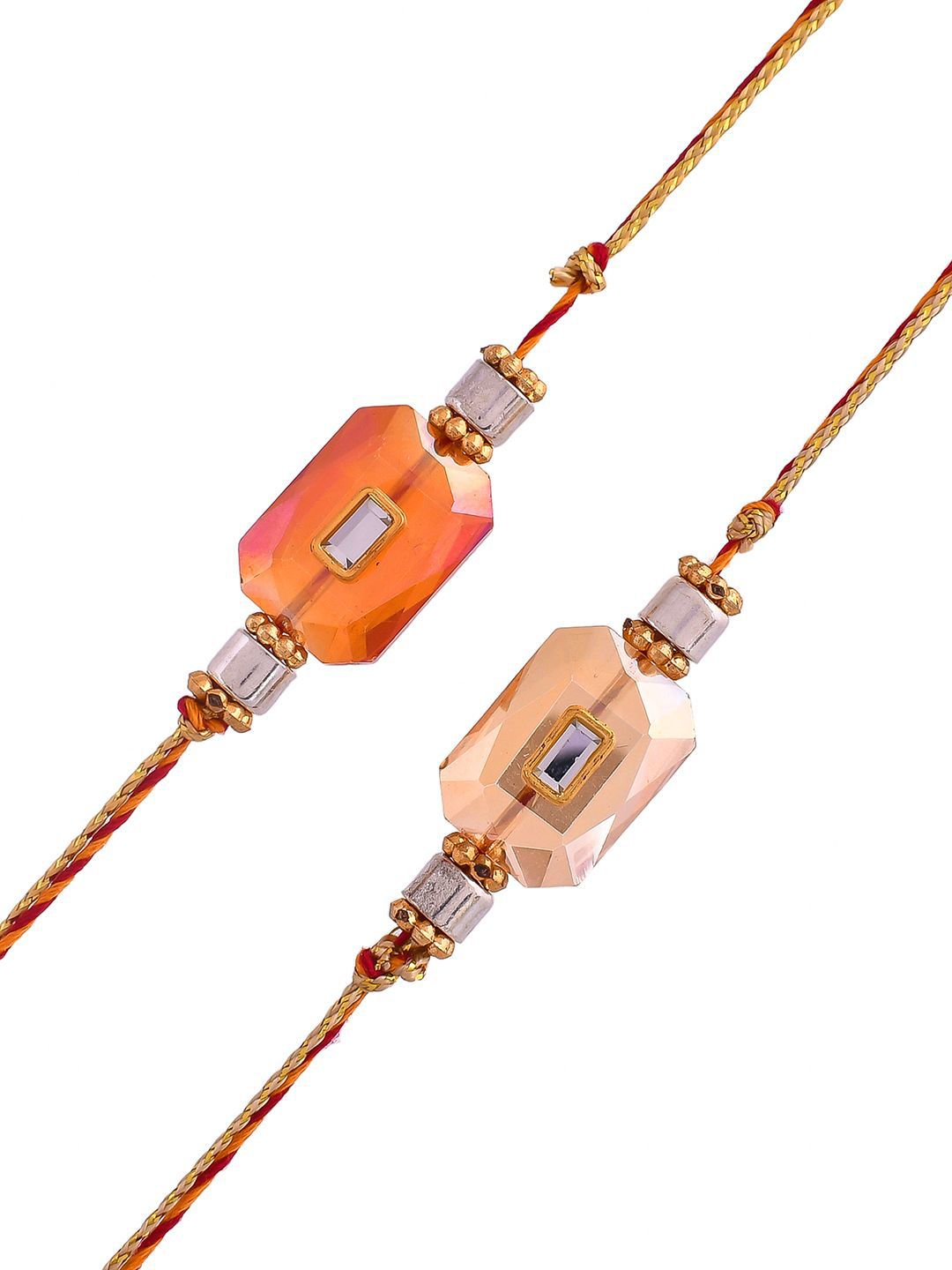 Dhiyona Set of 2 Red Kundan-Studded & Beaded Thread Rakhi