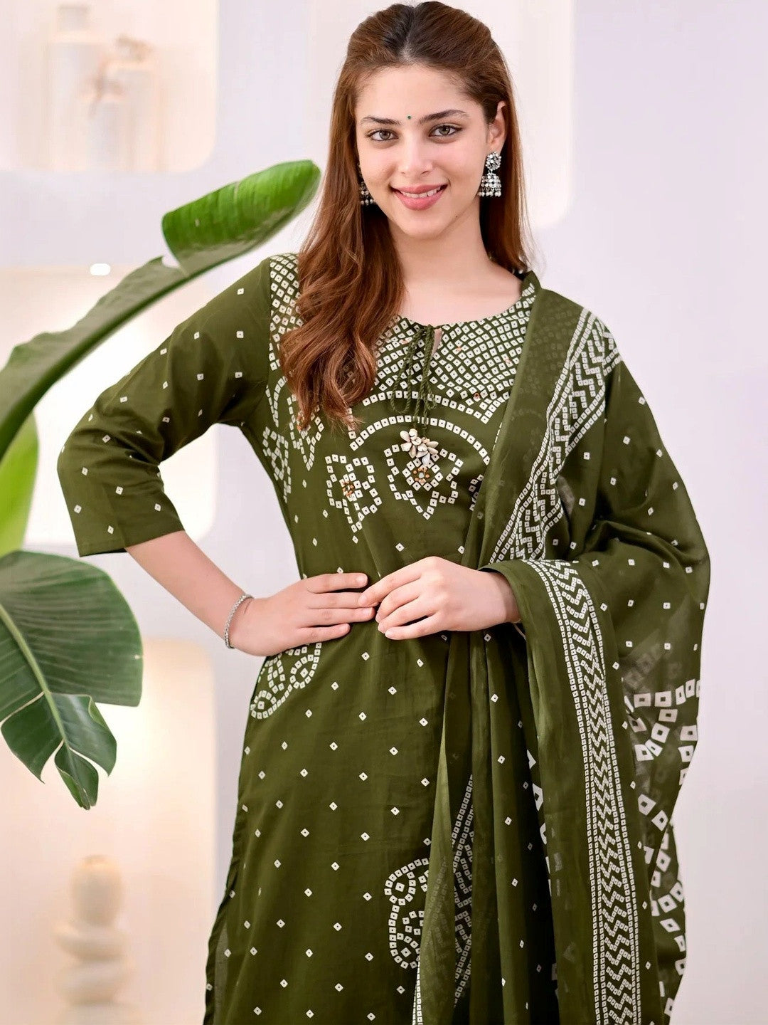 Women Ethnic Motifs Printed Regular Pure Cotton Kurta with Trousers & With Dupatta