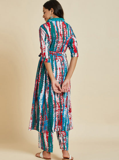 Tie & Dye Printed A-Line Kurta With Palazzo Set