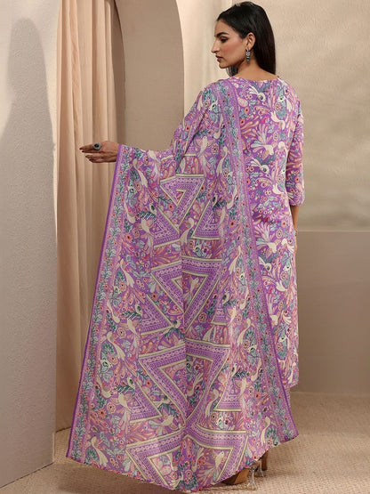 Women Ethnic Motifs Printed Regular Thread Work Kurta with Trousers & With Dupatta