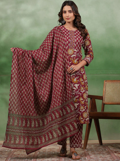 Printed Pure Cotton Kurta With Trouser & Dupatta