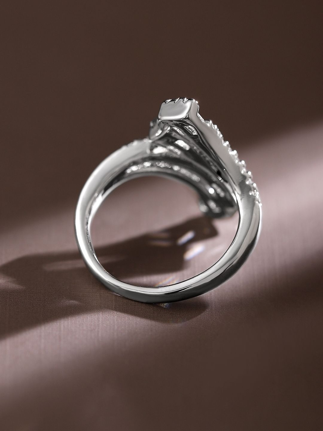 Dhiyona RJ Women's Rhodium Plated Baguette & Cubic Zirconia Studded Adjustable Openable Statement Ring