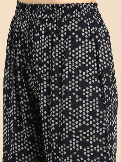 Dhiyona AN Women Navy Blue & Grey Ethnic Motifs Printed Kurta with Sharara & Dupatta