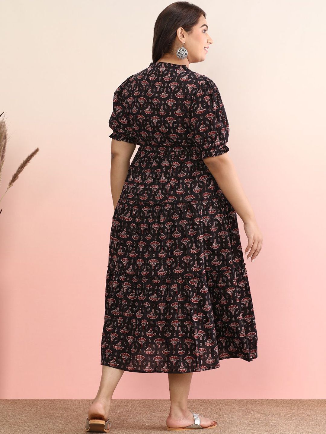 Dhiyona AY Women's Printed Cotton Fit & Flared Midi Dress