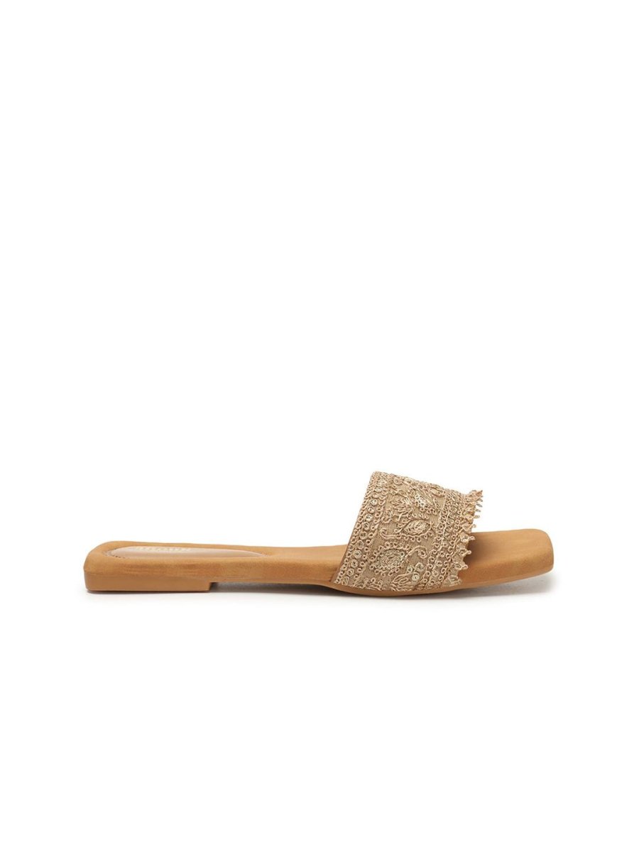 Dhiyona AK Beige Ethnic Embellished Open Toe Flats