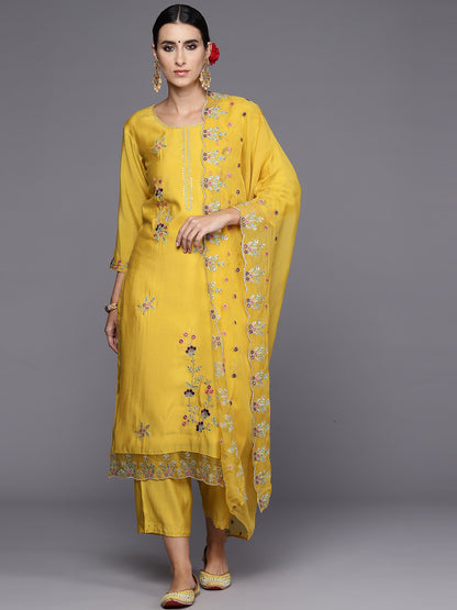 Women Floral Embroidered Regular Thread Work Kurta with Trousers & Dupatta
