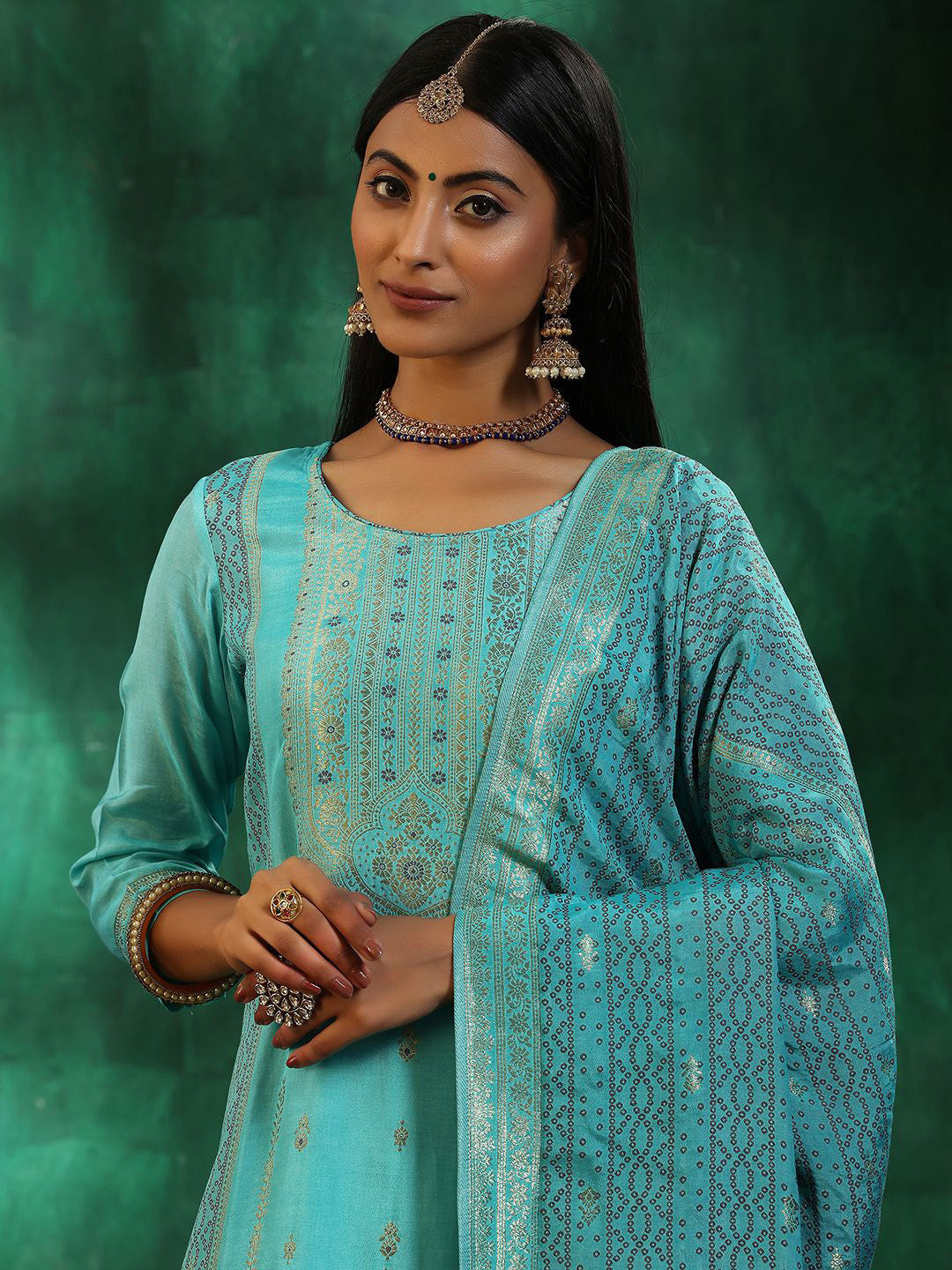 Women Ethnic Motifs Regular Kurta with Trousers & With Dupatta