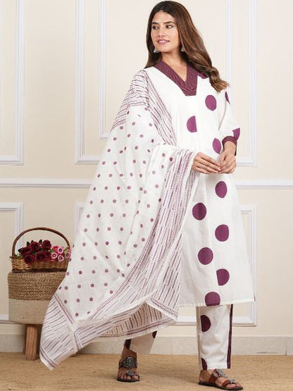 Dhiyona KL Women Printed Regular Pure Cotton Kurta with Trousers & With Dupatta